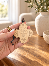 Load image into Gallery viewer, Virgin of Vladimir - Christ Blessings Wooden Icon Cross Ornaments - Pendants on Rope for Car Room Christmas Tree - 2 3/4"