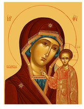 Load image into Gallery viewer, Virgin of Kazan & Saint Nicholas Gold Foil Icon - Travel Prayer Book - Traveling Faith: Virgin Mary Icon with Prayer in Leatherette Wallet Case