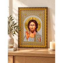 Load image into Gallery viewer, Set of 2 - Matching Icon Pair Virgin of Kazan & Christ The Teacher - Gold & Silver Foiled Icon Covered With Glass - Gold Embossed Icon Gold and Silver Foiled - Wall Hanging - High Quality - 13"x9 1/4"
