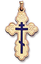 Load image into Gallery viewer, 741-ECW Three Barred Cross With Blue Enamel 1 1/2"x7/8"