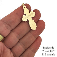 Load image into Gallery viewer, Three Bar Orthodox Gold Cross Pendant 14kt With Blue Enamel For Man 1 1/2"x7/8"