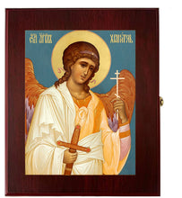 Load image into Gallery viewer, Guardian Angel Icon - Gold Foil Icon Framed in WALL Hanging Or TABLE Box - Prayer Ropes, Beads, Jewelry Prayer Cards Anything Sacred - Catholic Icon 7 1/2 Inch