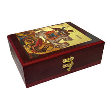 Load image into Gallery viewer, Saint George Icon - Gold Gilded in WALL Hanging Or TABLE Box - Prayer Ropes, Beads, Jewelry Prayer Cards Anything Sacred - Catholic Orthodox Icon 7 1/2 Inch Wall