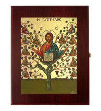 Load image into Gallery viewer, Christ, The Vine-tree Greek Icon - Byzantine Greek Icon in WALL Hanging Or TABLE Box - Prayer Ropes, Beads, Jewelry Prayer Cards Anything Sacred - Catholic Orthodox icon Icon 7 1/2 Inch Wall