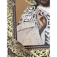 Load image into Gallery viewer, Virgin of Kazan & Christ Wedding Pair (With Pearls Printed) Wooden Icon Decoupage - Wall Hanging with Display Stand 7 1/2 inch
