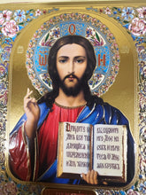 Load image into Gallery viewer, Christ the Teacher and Virgin of Kazan - Display Icon Diptych in Leatherette Like Case For Wedding Travel Home Icon Corner Altar - 5 1/4 Inch Tall - Gold and Silver Foiled icons