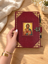 Load image into Gallery viewer, Christ the Teacher Icon Prayer Journal with Pen – PU Leather Gratitude Journal - 8 7/8"x5 8/8" - Gold Foil Icon