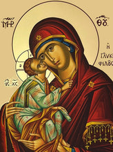 Load image into Gallery viewer, Sweet Kissing Virgin Mary and Christ Greek Byzantine Gold Foil Icon Travel Prayer Book - Traveling Faith with Prayer in Leatherette Wallet Case