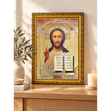 Load image into Gallery viewer, Set of 2 - Matching Icon Pair Virgin of Kazan & Christ The Teacher - Gold & Silver Foiled Icon Covered With Glass - Gold Embossed Icon Gold and Silver Foiled - Wall Hanging - High Quality - 13"x9 1/4"
