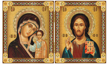Load image into Gallery viewer, Icon Diptych - Christ The Teacher and Virgin of Kazan With Cross on the Front & Back 8"