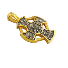 Load image into Gallery viewer, St Michael Gabriel Saints Icon Cross Pendant 925 Sterling Silver 24kt Gold Plate Cross 1 3/8 Inch, Reversible
