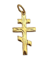 Load image into Gallery viewer, Three Bar Barred Sterling Silver 24Kt Gold Plated Orthodox Cross Pendant 1 3/16" including Bail - Comes with Tapestry Pouch