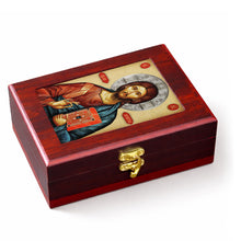 Load image into Gallery viewer, Christ The Teacher Wooden Icon Box Keepsake For Prayer Beads Rosary Jewelry - Anything Sacred 7 1/2 Inch - Table or Wall Hanging