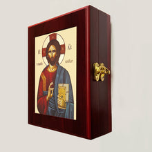 Load image into Gallery viewer, CHRIST BLESSING, PANTOCRATOR GILDED- Byzantine Greek Icon Wall Hanging Icon Box - Prayer Ropes, Beads, Jewelry Prayer Cards Anything Sacred - Catholic Orthodox icon Icon 7 1/2 Inch