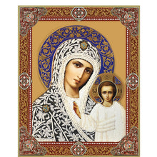 Load image into Gallery viewer, Virgin of Kazan & Christ Wedding Pair (With Pearls Printed) Wooden Icon Decoupage - Wall Hanging with Display Stand 7 1/2 inch