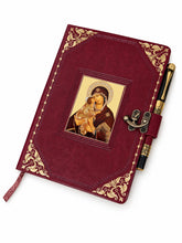 Load image into Gallery viewer, Virgin of Don Journal with Pen - PU Leather Virgin Mary Religious Gift - 8 7/8"x5 8/8"