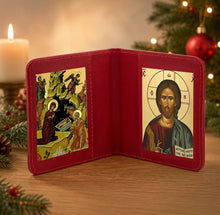 Load image into Gallery viewer, Traveling Icon Diptych - Prayer Book - Nativity of Christ & Christ The Teacher