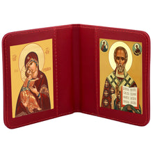 Load image into Gallery viewer, Virgin Vladimir Saint Nicholas Orthodox Icon Diptych Byzantine - Travel Prayer Book - Traveling Faith: Virgin Mary Icon with Prayer in Leatherette Wallet Case