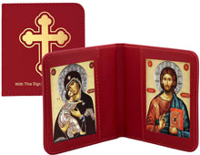 Load image into Gallery viewer, Traveling Icon Diptych - Book Virgin of Vladimir & Christ The Teacher - Traveling Faith - Leatherette Case