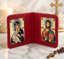 Load image into Gallery viewer, Traveling Icon Diptych - Book Virgin of Vladimir & Christ The Teacher - Traveling Faith - Leatherette Case