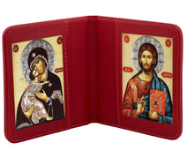 Load image into Gallery viewer, Traveling Icon Diptych - Book Virgin of Vladimir & Christ The Teacher - Traveling Faith - Leatherette Case