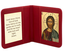 Load image into Gallery viewer, Traveling Icon Diptych - Book - Christ The Teacher & Prayer - Traveling Faith - Greek Byzantine Icon Gold Foiled - Leatherette Case - Pocket Size
