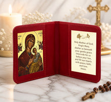 Load image into Gallery viewer, Traveling Icon Diptych - Book- Virgin Mary - Formidable Protection - Our Lady of Perpetual Help & Virgin Mary Prayer - Traveling Faith - Greek Byzantine Icons Gold Foiled - Leatherette Case