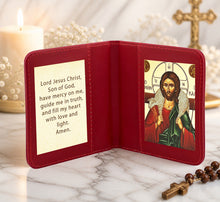 Load image into Gallery viewer, Traveling Icon Diptych - Book - Christ The Good Shepherd & Prayer - Traveling Faith - Greek Byzantine Icon Gold Foiled - Leatherette Case - Pocket Size