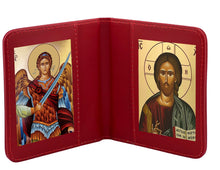 Load image into Gallery viewer, Traveling Icon Diptych - Book- Saint Archangel Michael & Christ The Teacher