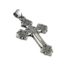 Load image into Gallery viewer, Sterling Silver 925 Cross Pendant 1 3/8"x3/4" Cross Stamped Sterling Silver 925, Catholic, Orthodox Christian - COMES IN TAPESTRY POUCH