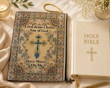 Load image into Gallery viewer, Jesus Prayer Bible Cover Pouch with Matching Bookmark – Set of 2, Three-Bar Cross, ICXC Dove, “Lord Jesus Christ, Son of God, Have Mercy on Me”