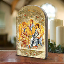 Load image into Gallery viewer, Testament Trinity Wooden Gold Plated Religious Orthodox Sacred Icon
