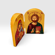 Load image into Gallery viewer, Orthodox Wooden Diptych With Theotokos and Christ 4" x 2.75"  Gold Leaf Icons
