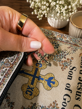 Load image into Gallery viewer, TBC-20 Jesus Prayer Bible Cover Pouch Three Bar Cross ICXC Dove  - Large  - Also for Ipad, Books, Journals - Reversible  11" Wide - Lord Jesus Christ, Son of God, Have Mercy on me a Sinner - Beige Gold Burgundy
