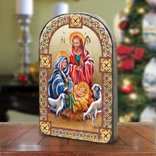 Load image into Gallery viewer, Holy Family Wooden Gold Plated Religious Christian Sacred Icon
