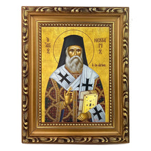 Load image into Gallery viewer, Saint Nektarios - Greek Icon - Wooden Frame With Stand For Standing and Hook Gold Foil
