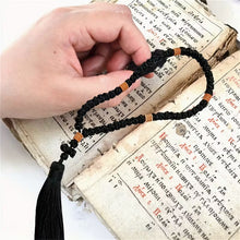 Load image into Gallery viewer, 50 Knot Hand Tied Prayer Rope Carved Wooden Beads
