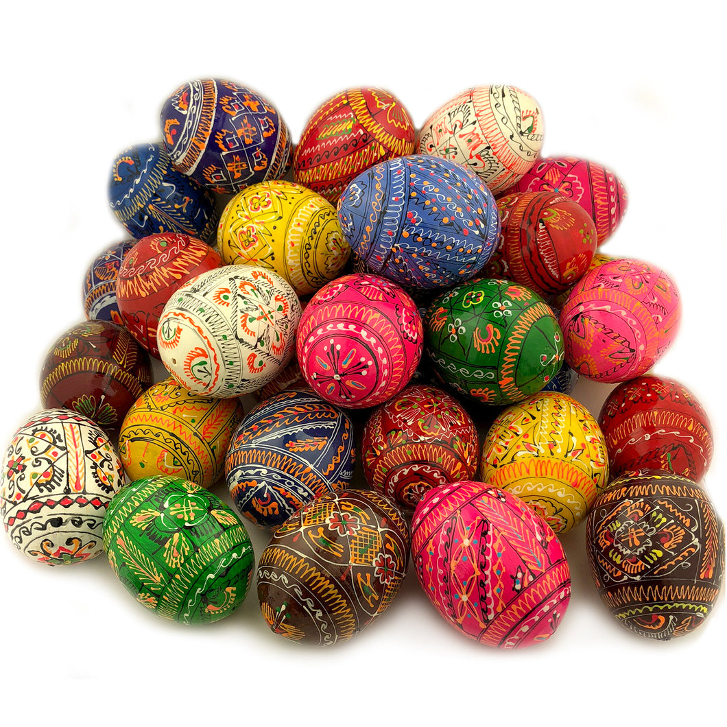 Set of 8 Colorful Ukrainian Wooden Pysanky Easter Eggs