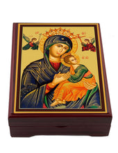 Load image into Gallery viewer, Perpetual Help Icon Box Wooden Rosary Prayer Beads Keepsake Box Religious Christian - Lined With Velvet - High Quality - Religious Gift Idea  5 1/16"
