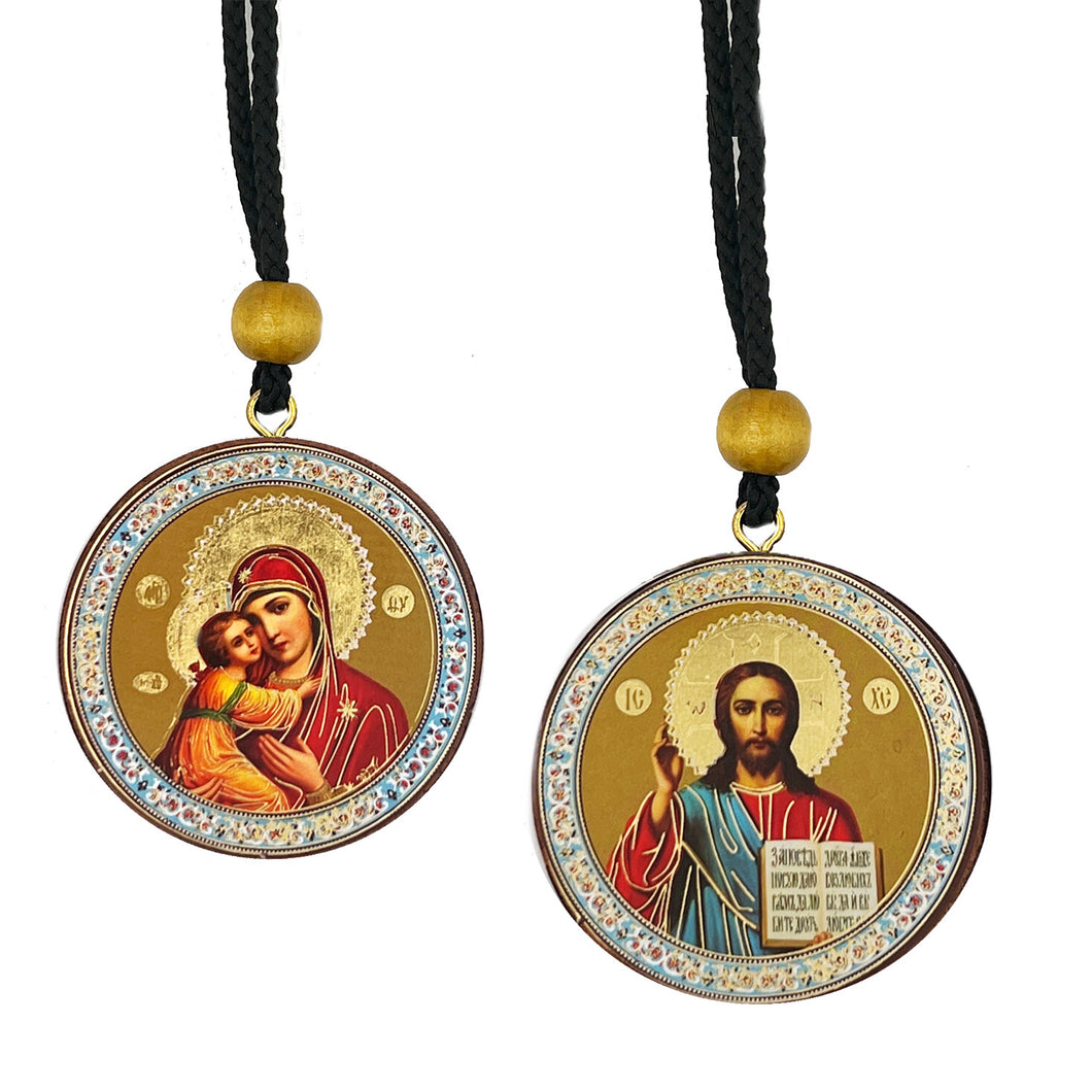 Virgin of Vladimir and Christ - Gold Foil Icons - Reversible Car Room Icon