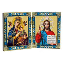 Load image into Gallery viewer, Icon Diptych - Christ The Teacher and Perpetual Help - Gold Foil 3 1/4 Inch tall
