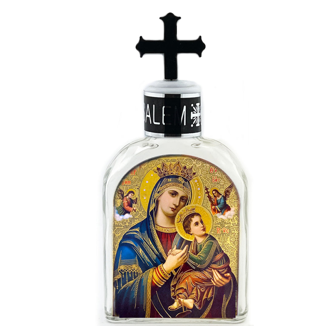 Holy Water Bottle - Glass - Icon of Perpetual Help - 5 inch