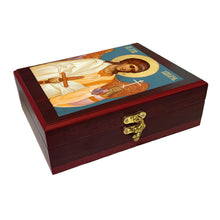 Load image into Gallery viewer, Guardian Angel Icon - Gold Foil Icon Framed in WALL Hanging Or TABLE  Box - Prayer Ropes, Beads, Jewelry Prayer Cards Anything Sacred - Catholic Icon 7 1/2 Inch
