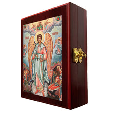 Load image into Gallery viewer, Guardian Angel Vita Icon - Gold Foil Icon Framed in WALL Hanging Or TABLE  Box - Prayer Ropes, Beads, Jewelry Prayer Cards Anything Sacred - Catholic Icon 7 1/2 Inch
