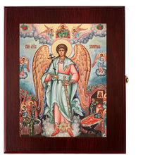 Load image into Gallery viewer, Guardian Angel Vita Icon - Gold Foil Icon Framed in WALL Hanging Or TABLE  Box - Prayer Ropes, Beads, Jewelry Prayer Cards Anything Sacred - Catholic Icon 7 1/2 Inch
