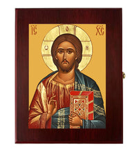 Load image into Gallery viewer, Christ The Teacher GOLD FOIL  Icon Framed in WALL Hanging Or TABLE  Box - Prayer Ropes, Beads, Jewelry Prayer Cards Anything Sacred - Catholic Orthodox icon  Icon 7 1/2 Inch
