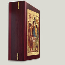 Load image into Gallery viewer, Silkscreen on Cotton Canvas - Gold Gilded Byzantine Greek Icon in Wall Hanging Sacred Framed Icon Box  Byzantine Greek Icon 7 1/2 Inch

