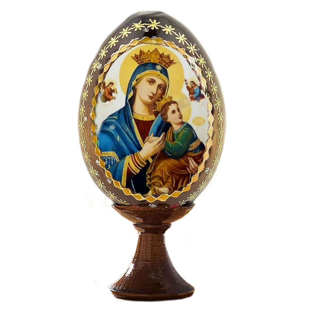 Perpetual Help Virgin Mary Wooden Icon Egg Including Egg Stand