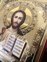 Load image into Gallery viewer, Christ the Teacher and Virgin of Kazan  - Display Icon Diptych in Leatherette Like Case For Wedding Travel Home Icon Corner Altar -  5 1/4 Inch Tall - Gold and Silver Foiled icons
