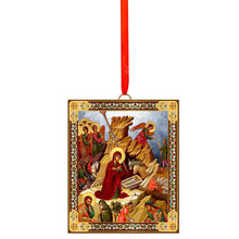 Load image into Gallery viewer, Nativity of Christ - Guardian Angel - Perpetual Help - Wooden Icon Christmas Ornaments - Gold Foiled  2 Sided - With Red Ribbon - Set of 3
